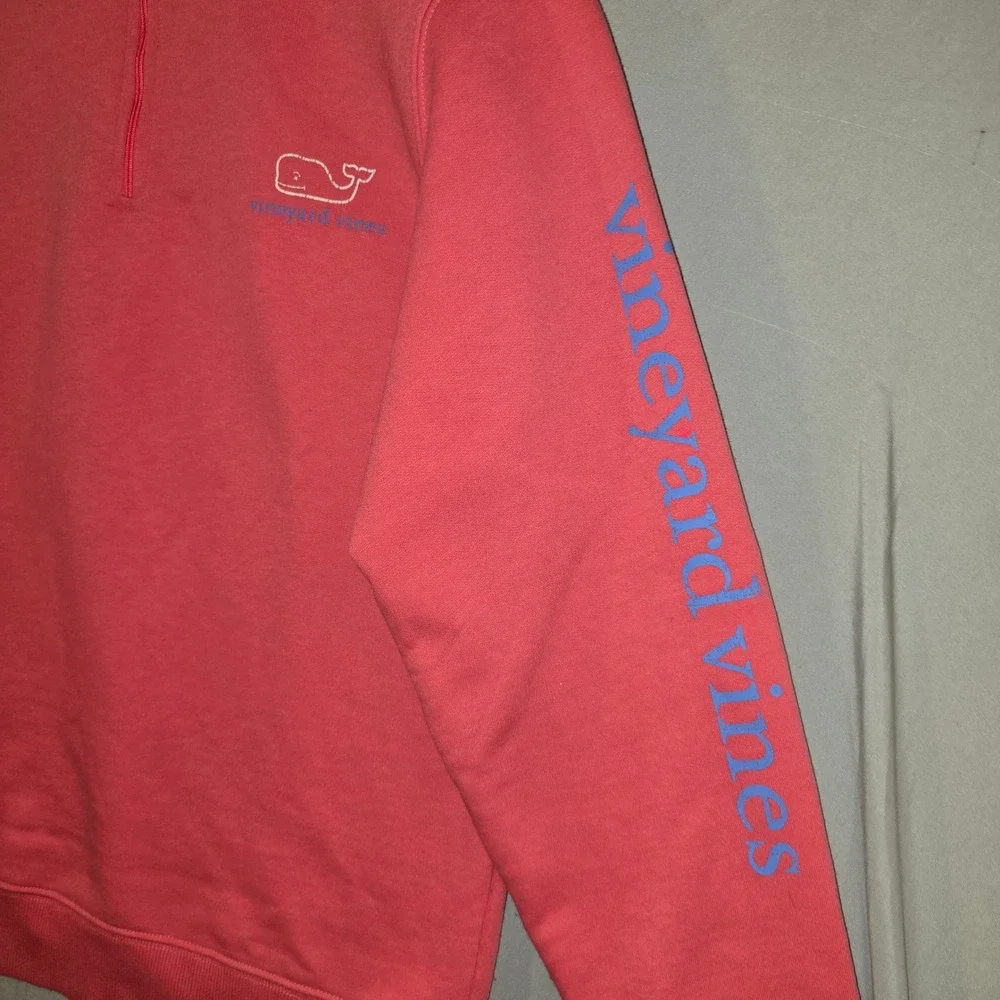 Vineyard Vines Pullover Medium Women Coral Pink Quarter Zip Whale Logo 1K0602 - Picture 2 of 11